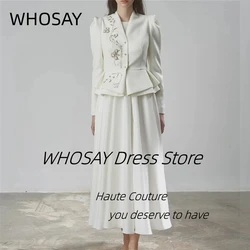 WHOSAY Two Pieces Evening Dresses Customized Beading Long Sleeves Jackets Wedding Party Dress Ankle Length Prom Gowns