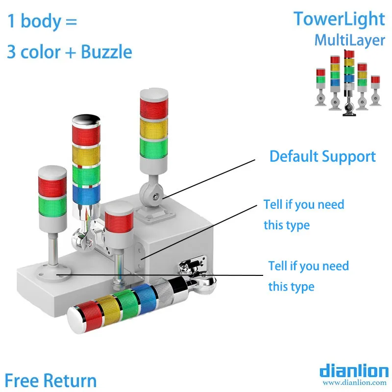 TowerLight, MultiLayer,  Green,Red,Blue,White ,Buzzle, 24Voltage, IP65;