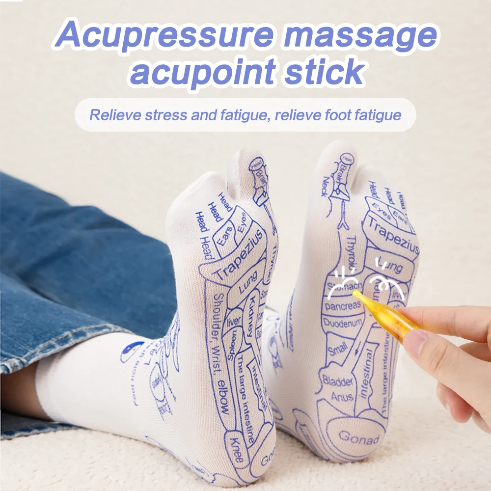 1Pair Foot Massage Acupressure Socks With Acupressure Point Charts Acupressure Reflexology Socks Massage Sticks Relieve Tired