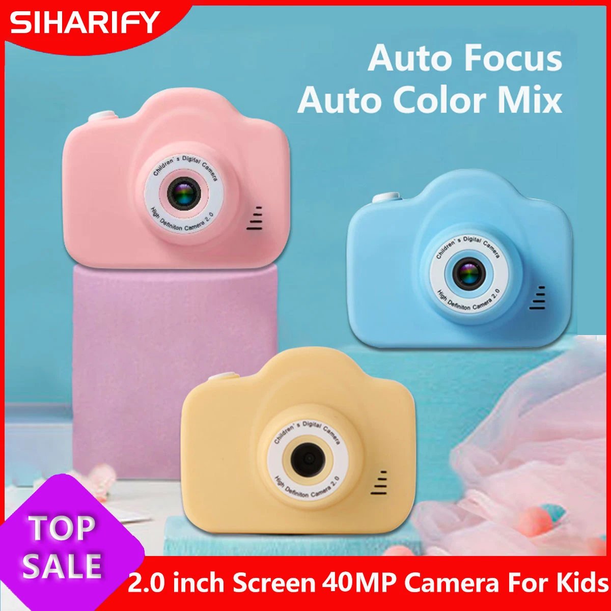 

40MP Kids Camera Digital Toy Children Camera High Definition Front Rear Dual Camera 2 Inch HD IPS Screen USB Charging Recommend