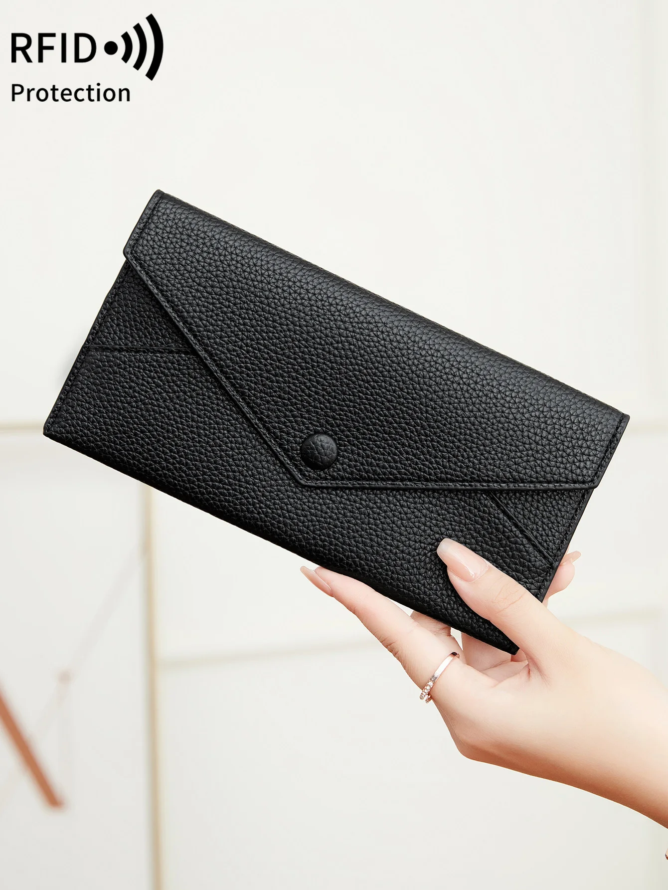 Minimalism Solid Color PU Leather Coin Wallet RFID Blocking UltraThin Women's Long Wallet Multifunctional Flip Envelope Card Bag