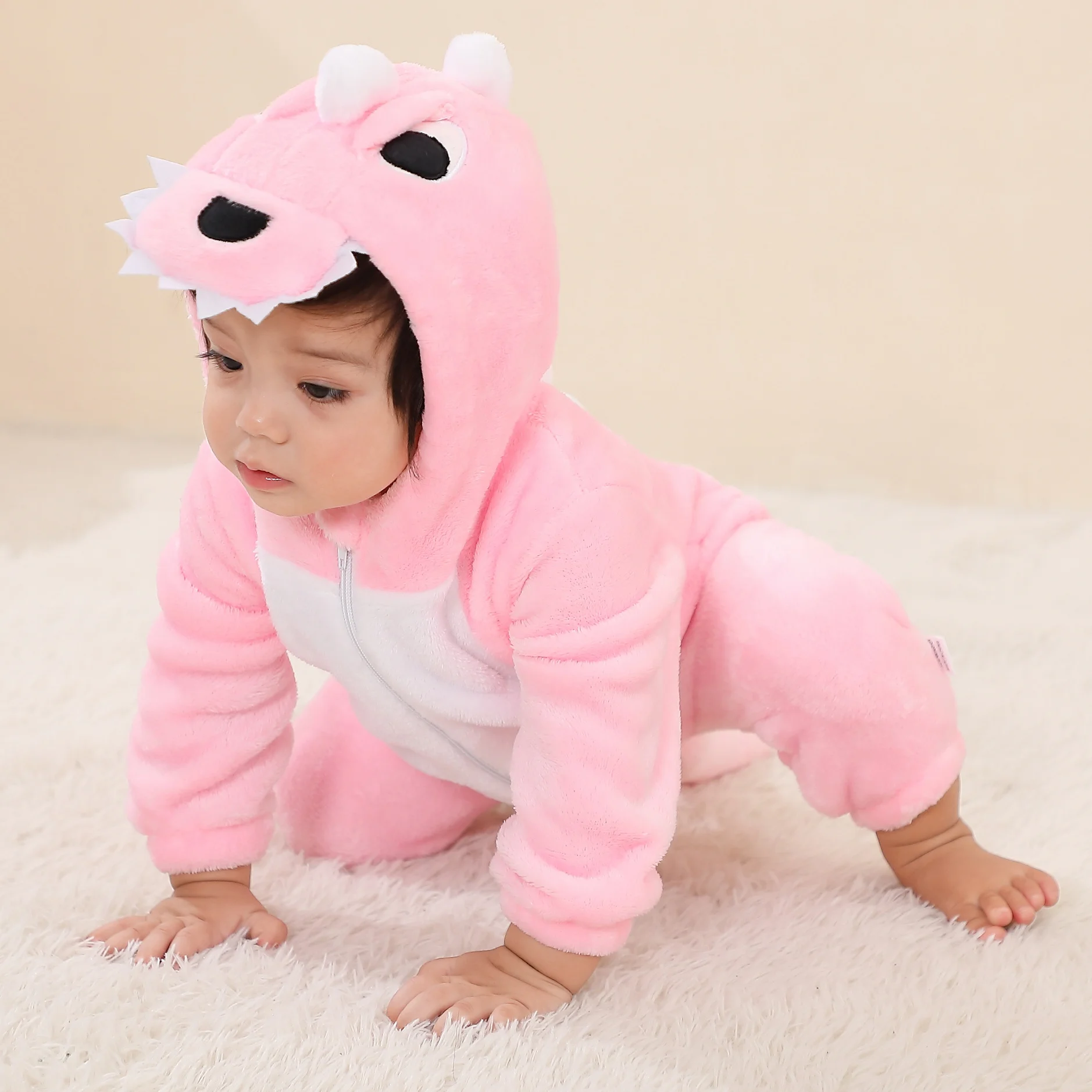 Newborn Baby Romper Infant Toddler Long Sleeve Rompers Kigurumi Cute Pink Dinosaur Cartoon Jumpsuit Baby Pajamas For Girls Boys