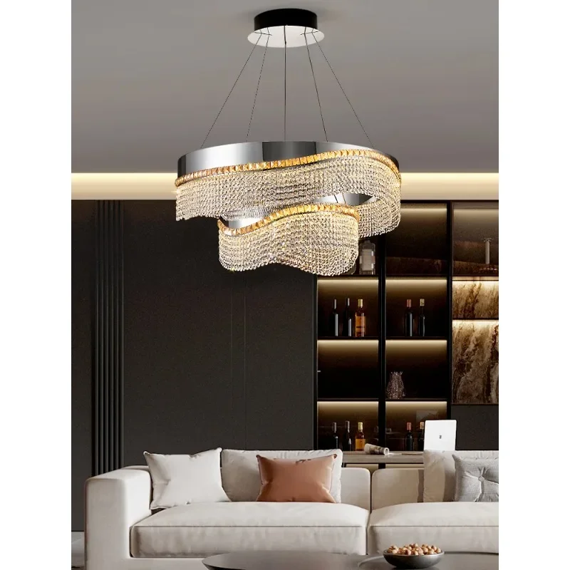 Italian Luxury Wave Shaped Crystal Pendant Lamp Living Room Villa Bedroom Restaurant Hotel Lobby Chandelier Interior Decor Light