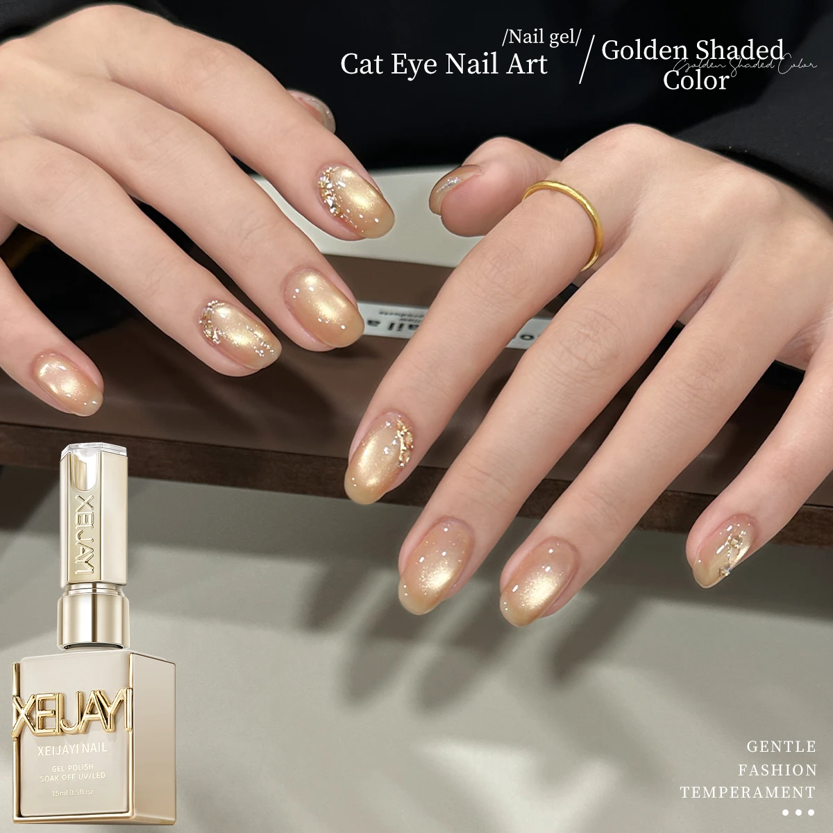 XEIJAYI 1 pieza de esmalte de gel de ojo de gato dorado brillante con efecto de polvo de flash magnético, calidad de salón para mujeres de moda