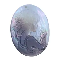 Vintage Natural Black Shell Cameo Lady Mother of Pearl 30mmX40mm Jewelry Pendant Earrings Making Craft Charms