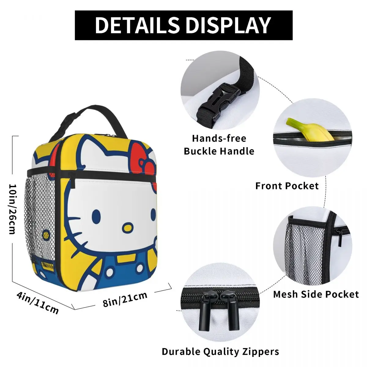 مرحبا كيتي كيف تفعل أكياس الغداء المعزولة حقيبة حرارية   حاوية الوجبات، صندوق غداء عالي السعة، حقيبة حمل للرجال والنساء في النزهة