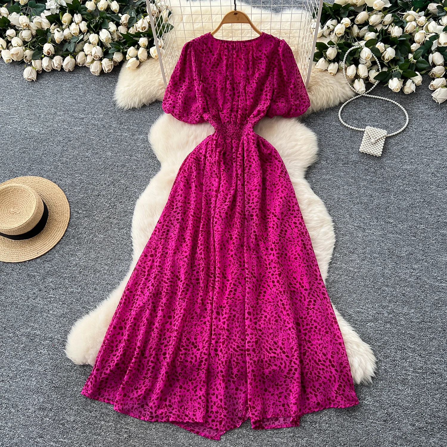 Chic vintage Tridimensionale volant sottile Elegante Fata moda coreana Boho Vestito estivo abbigliamento donna Abito lungo