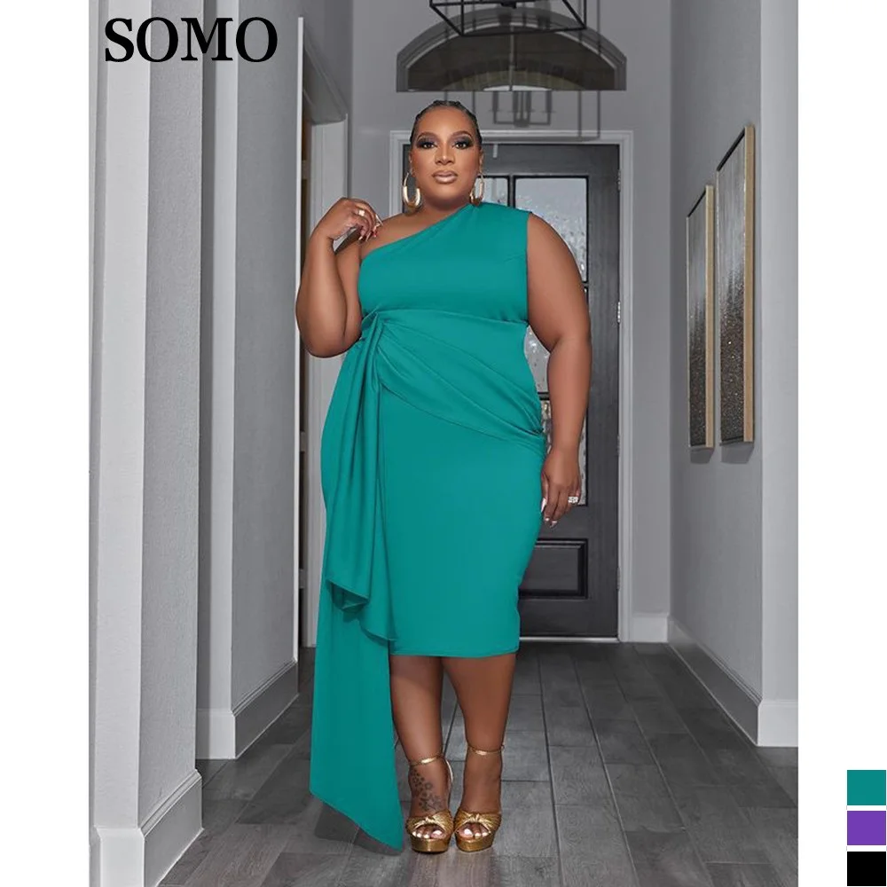 SOMO 5xl Long Evening Plus Size Dresses for Women 2023 Casual Solid Sleeveless Slash Neck Summer Dress Wholesale Dropshipping