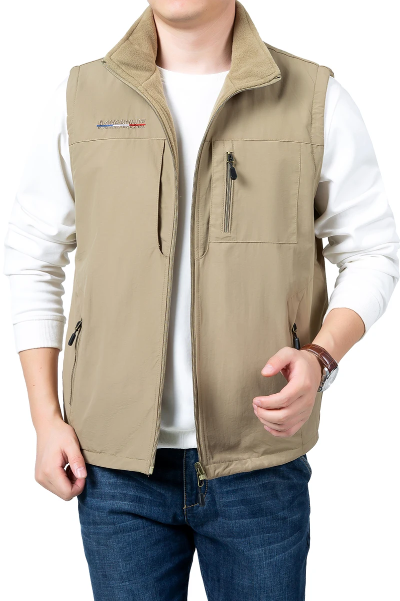 

Double-sided Vest Men's Casual Stand Collar Vests Male Multi-bag Tooling Outdoor Vest Male Photography Fishing Vest Large Size