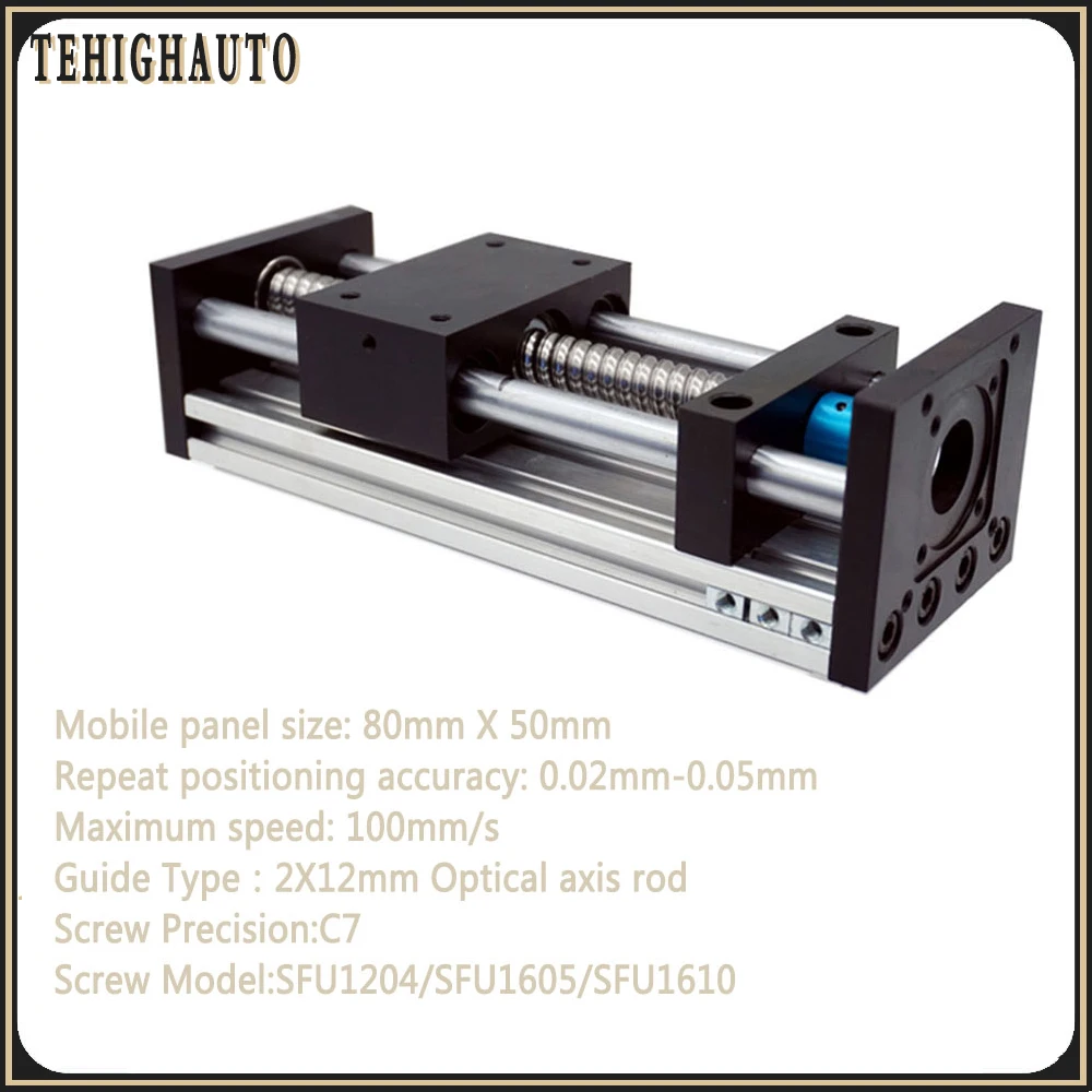 50-300 มม.Linear โมดูลท่องเที่ยว Rod แกนตารางเลื่อน SFU 1204 1605 1610 Ballscrew แพลตฟอร์มสําหรับ NEMA23 Stepper Moto