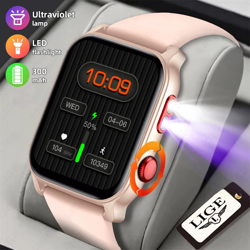 

LIGE Ultra thin Smart Watch Women 1.83'' HD Screen Flashlight Sport Fitness Wristwatch Purple Light Cash Detector Men Smartwatch