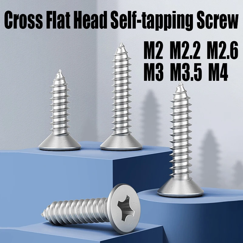 

50PCS M2 M2.2 M2.6 M3 M3.5 M4 316 Stainless Steel Cross Flat Head Self-tapping Screw Countersunk Head Screw Wood Screw