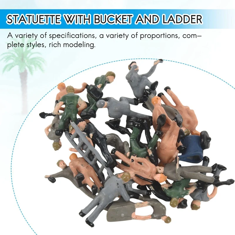 25Pcs 1:87 Figurines Painted Figures Miniatures of Railway Workers with Bucket and Ladder