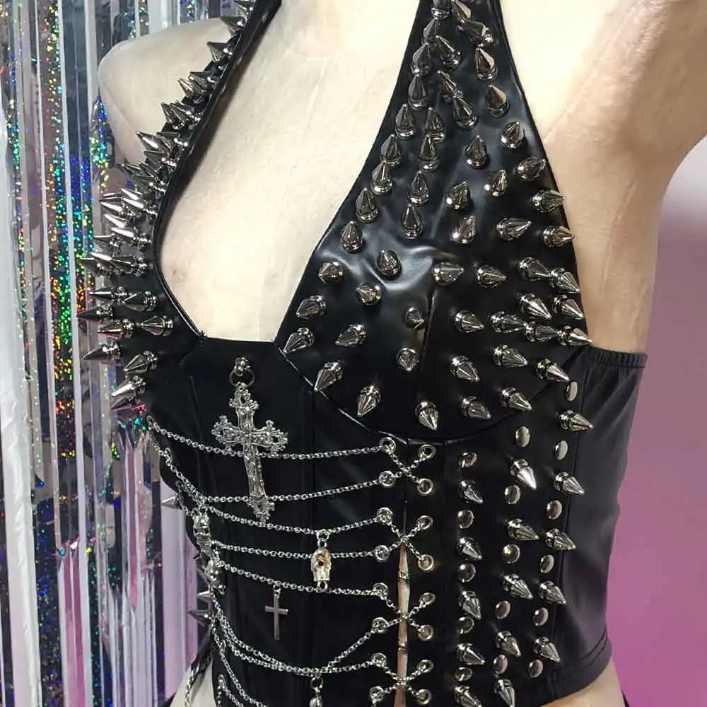 

Kawaii Y2K TOPS Emo Teen Cross Gothic Tank Hip Hop 90s Grunge Punk Rock Skull Studded Rivet Goth E-Girls DIY 2026 Harajuku Eco