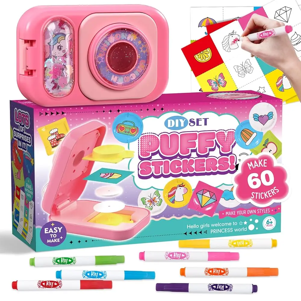 Sticker Maker for Kids - Make Your Own 60 Stickers with DIY Puffy Sticker Kit - Create a 3D Sticker Machine Arts and Crafts f
