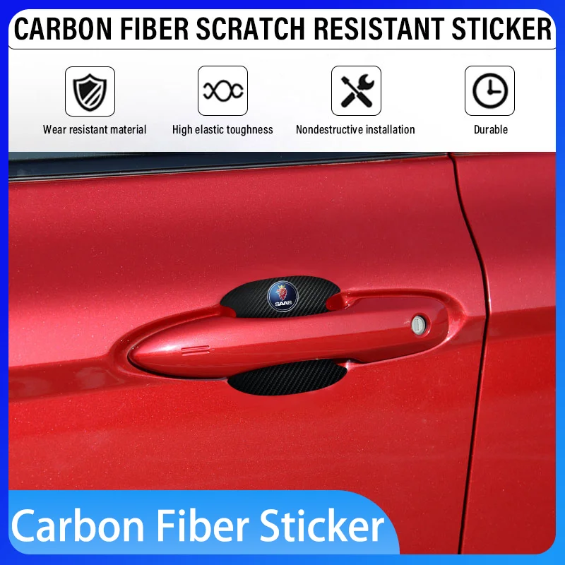 

4PCS Car Door Handle Anti-scratch Sticker Carbon Fibre Car Door Bowl Handle Protector for SAAB Scania 900 9-4X 600 99 97 Monster