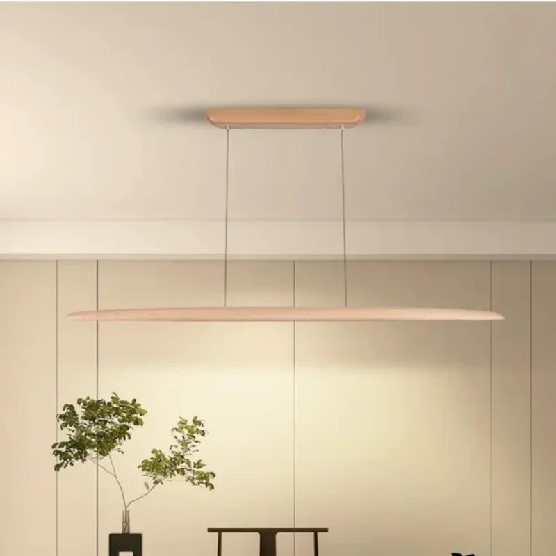 Wooden Led Pendant Lamp Long With Remote Dimmable Wood Linear Led Pendant Light Fixtures For Dining Room Kitchen Table