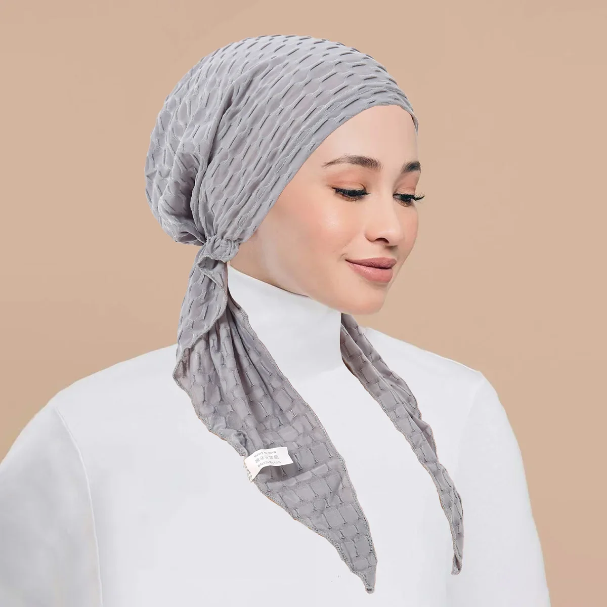 ผู้หญิงใหม่มุสลิมด้านใน Hijab Turban Pre-ผูกหมวกยาวหาง Headscarf Wrap Beanies Bonnet ผ้าพันคอยืด Headwear หมวก
