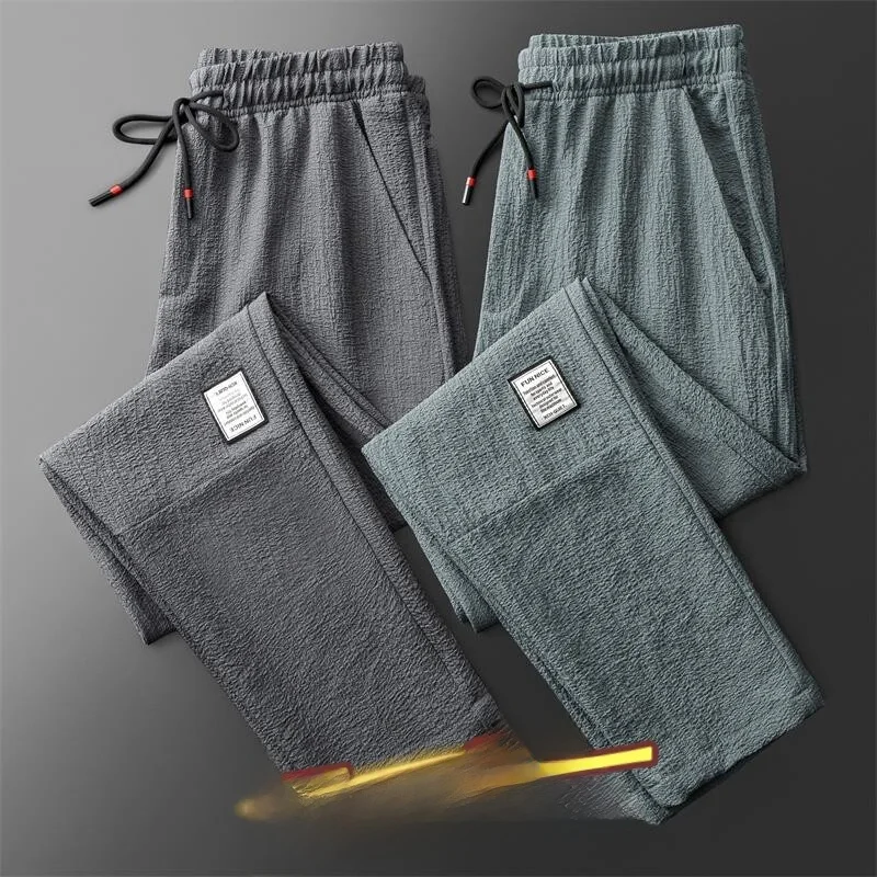 

Ice Silk Elastic Work Pants Men's Loose Straight Leg Wear Resistant for Office And Work Quick Dry Casual Style Summer Jeans