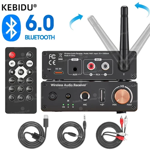 Receptor de Audio Bluetooth 6,0 3,5mm AUX RCA USB 6,5 MM micrófono Karaoke música adaptador inalámbrico con Control remoto IR para TV PC