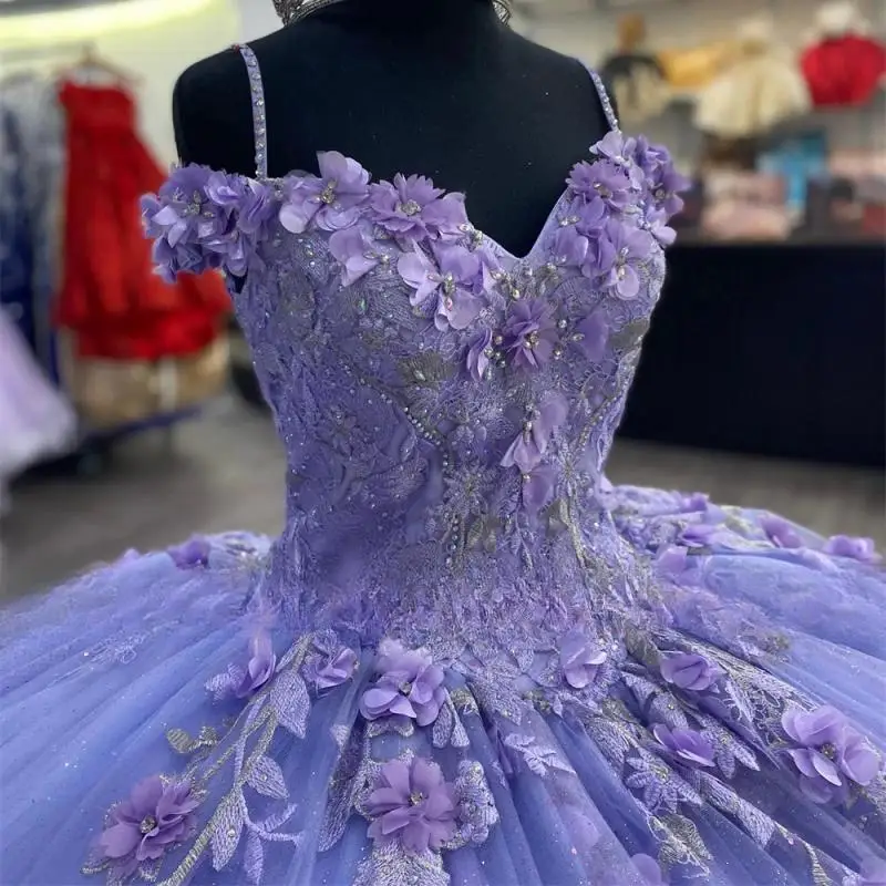 Lively Purple Princess Quinceanera Dresses Beaded Floral Applique Ball Gown For Special Events vestidos 15 años Customized