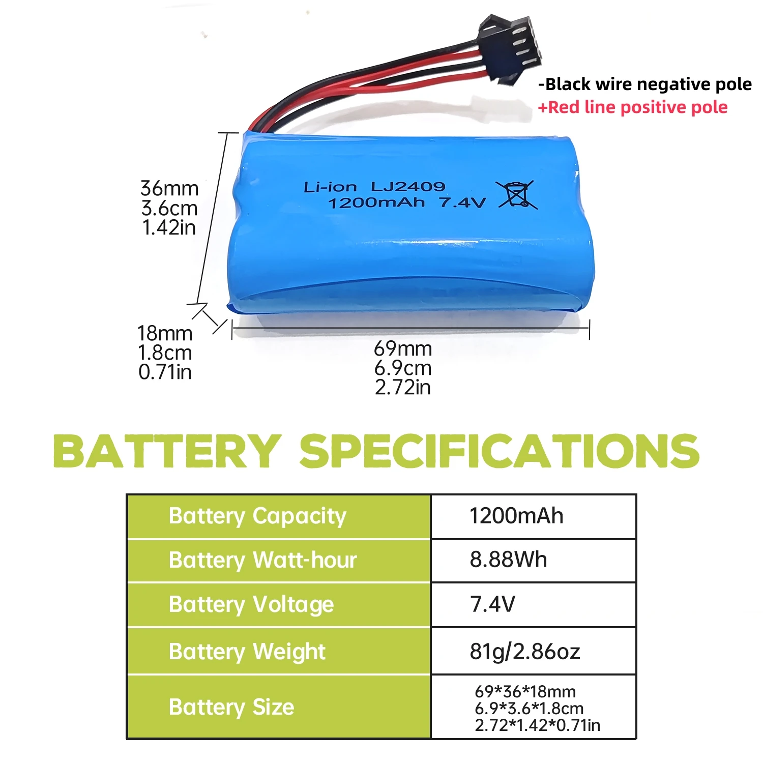 2PCS 7.4V 1200mAh Lithium Battery with SM-4P 4-Pin Plug for EC08 RC Boat RC Car Model Spare Battery