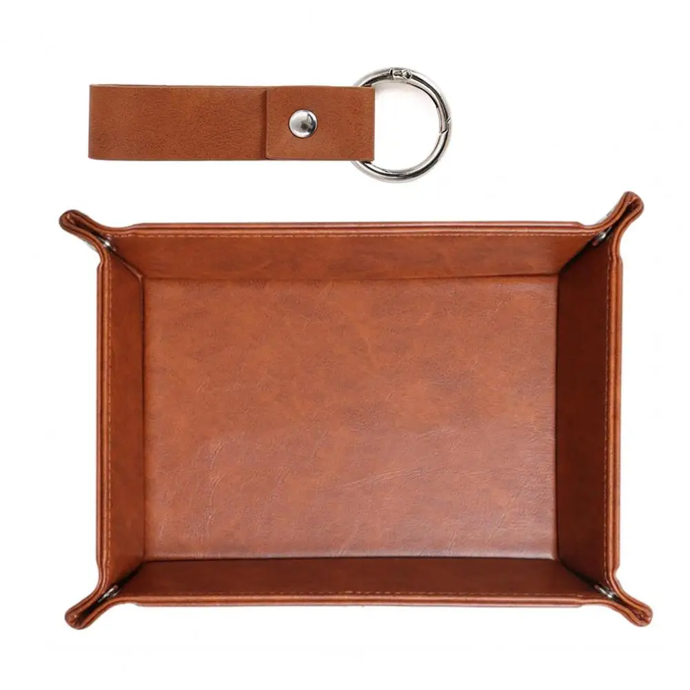 Coins Tray Waterproof Faux Leather Storage Tray with Keychain Desk Organizer for Wallets Tv Remotes Watches – Home Office