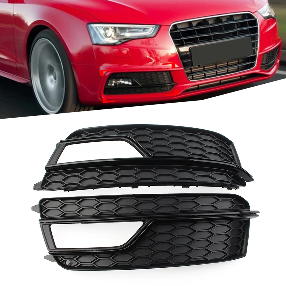 2x Car Front Bumper Honeycomb Fog Light Grille Cover For Audi A5 S-Line S5 2013 2014 2015 2016 2017 8T0807681K/8T0807682K