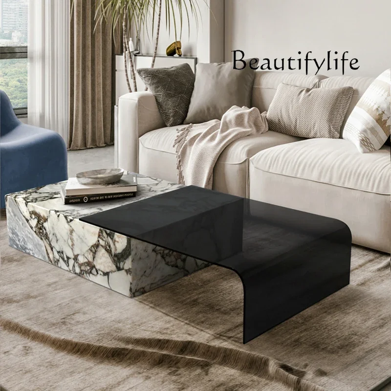 N44 Elephant white marble tempered glass coffee table Italian minimalist living room home sofa rectangular