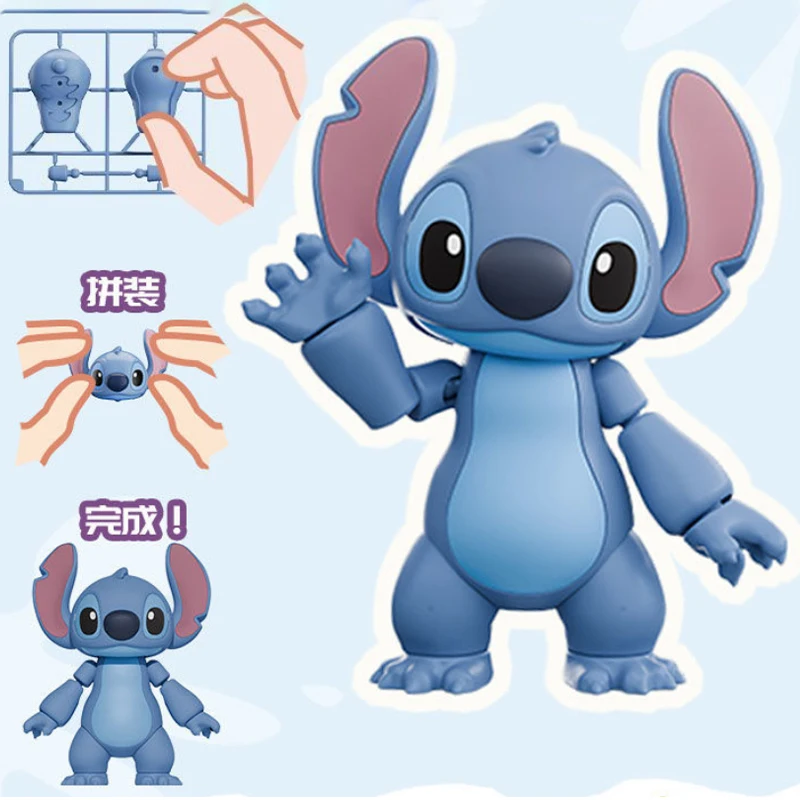 Boneco de Ação Original Disney Stitch, Modelo de Montagem de Desenho Animado, Ornamento de Mesa Feito à Mão, Brinquedo de Presente de Aniversário Infantil