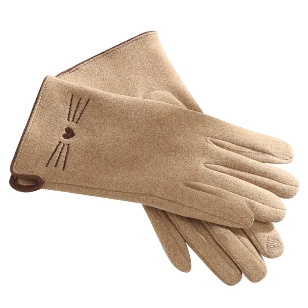 

New Plush Winter Gloves Warm Touchable Screen Touch Screen Gloves Cute Cat Embroidery Full Finger Driving Mittens Women
