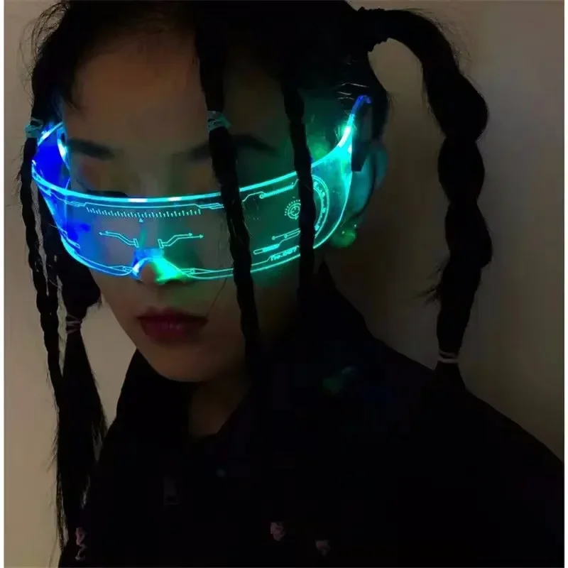 Luminous Glasses Acrylic Colorful Neon Glowing Goggles Electronic Visor Glasses Prop for Festival Bar Party PerformanceLED