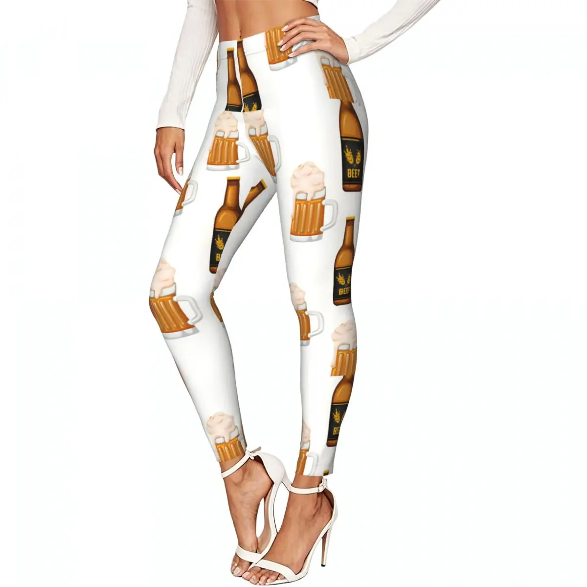 Bottle Of Beer And Glass Women Leggings High Waisted Stretch Tights Workout Running Pants