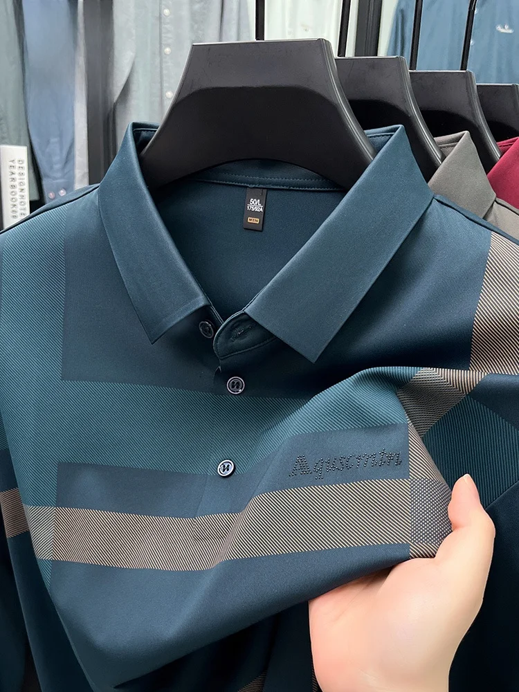 

Rn Long Sve irt Men's Casual Turn-down Collar Striped Busin Casual T-irt Breathable Comfortable Dad Clothes