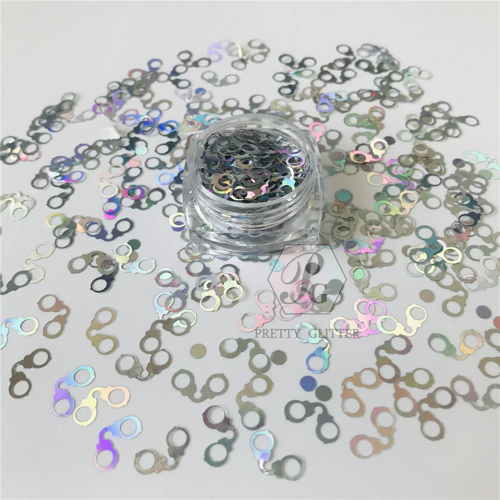 PrettyG all'ingrosso 10mm manette a forma di paillettes Glitter olografiche per resina accessori per la decorazione delle unghie fai da te