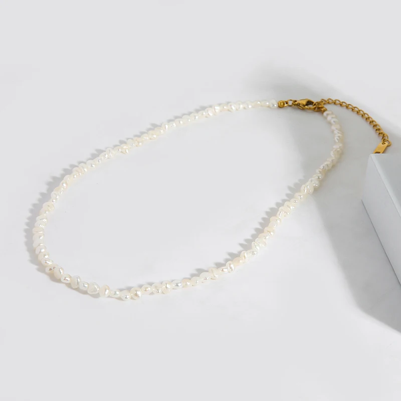 Natural Pearl Choker Necklace for Women18K Gold Plated Stainless Steel Layering Necklace Small Freshwater Pearl Choker Stackable