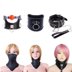 HotX PU Restraint Neck Collar Posture Corset BDSM Bondage with Chain Mouth Gag Adjustable Collar Slave Harness Sex Toy