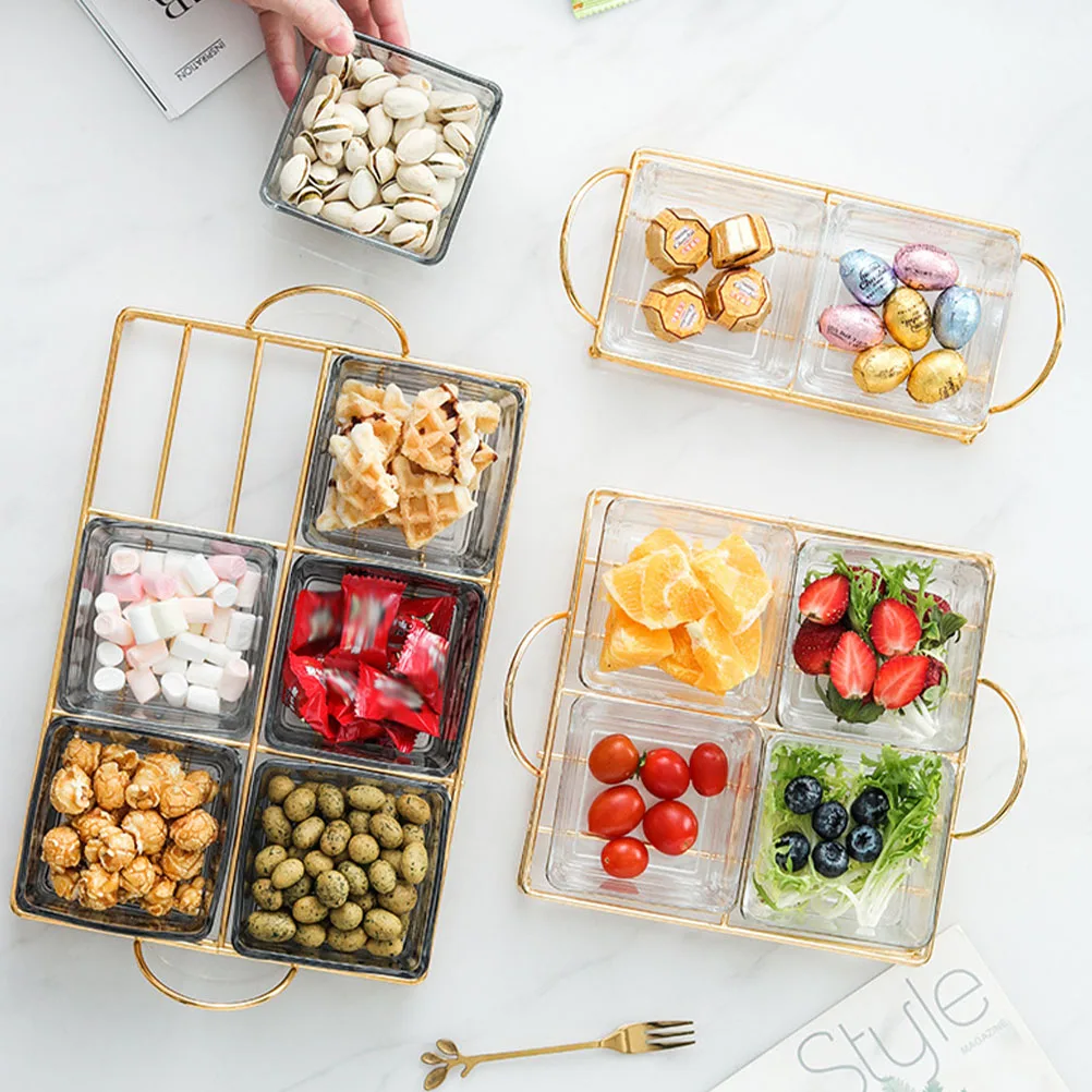

1 комплект, стеклянная коробка для сухофруктов, портативный бытовой контейнер для конфет с золотым краем, чехол для хранения закусок, настольный поднос для фруктов
