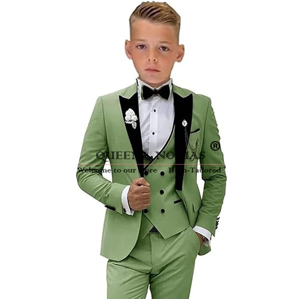 Trajes formales elegantes para niños, esmoquin de boda, chaqueta ajustada, chaleco, pantalones, conjuntos de ropa de cena de graduación, hecho a medida, 3 piezas