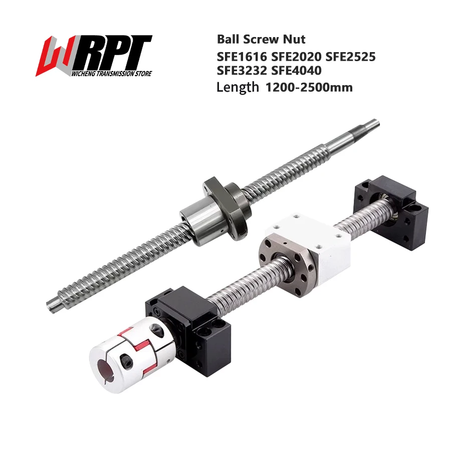 Ball Screw Set SFE1616 SFE2020 SFE2525 SFE3232 SFE4040 1200-2500mm With Ball Nut+BKBF+Coupling+Nut Housing For CNC Machines Part