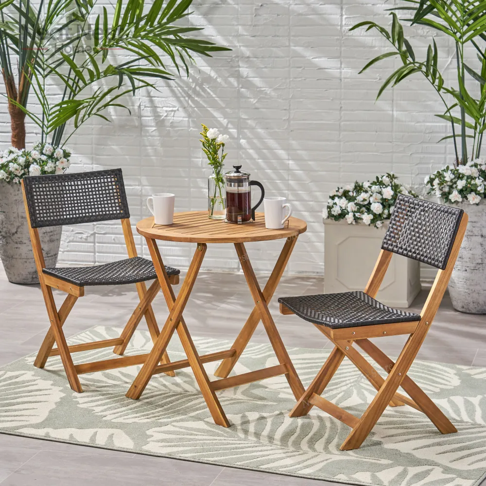 

Outdoor Wicker Chairs set of 2, Foldable Wood Patio Chairs with Handcrafted Wicker Seating, Weather Resistant, Garden Chairs