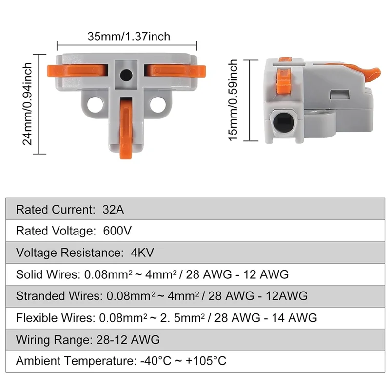 

10Pcs Compact Wire Conductor Connector, T-Shape Lever Nut Wire Connector, Quick Splitter 3 Way Electrical Connectors