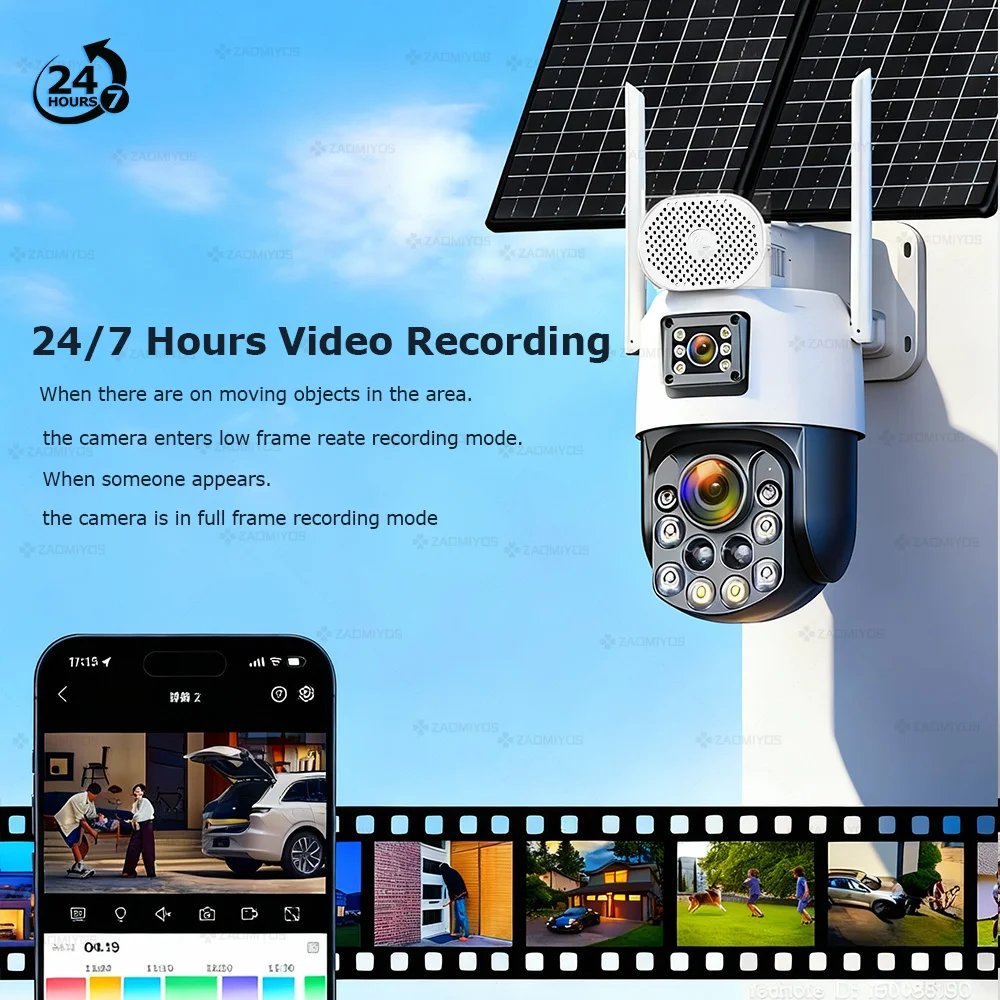 Câmeras de vigilância externas solares 4K 4G Sim 60X Zoom óptico AOV 7/24 Gravação Humana Rastreamento automático Câmera de segurança PTZ HiEasy