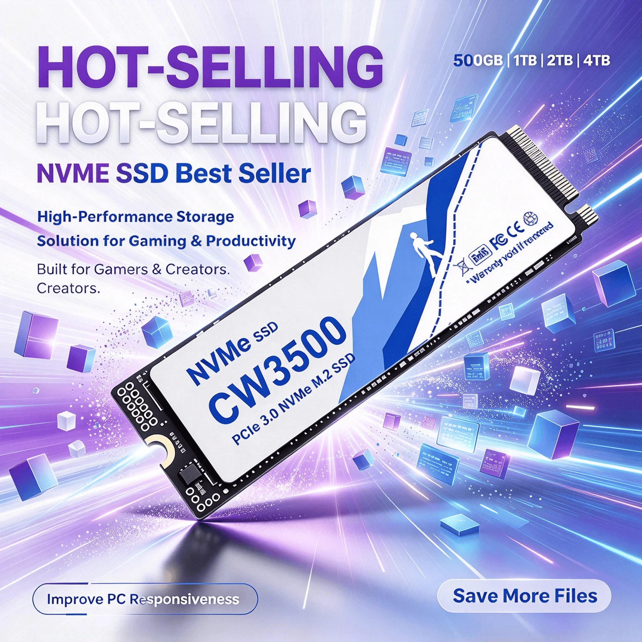 M.2 NVMe PCIe4 SSD CW3500 500GB 1TB 2TB 4TB Internal Solid State Drive for Gaming Office PC Laptop High Speed 3500MBs