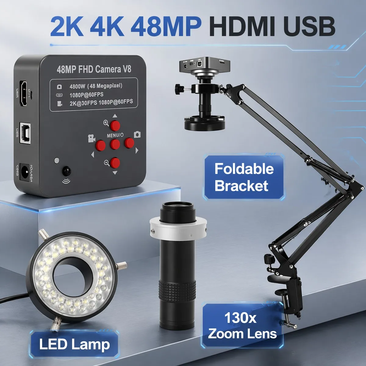 1080P 4K Digital Microscope Full HD Industrial Microscope C-Mount DigitalCamera PCB Welding Mobile Phone Repair Stand Microscope image 3