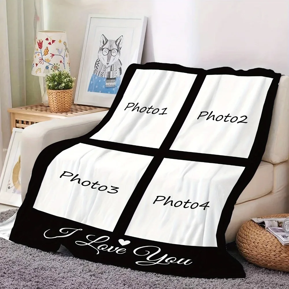 4pcs Custom Photo Flannel Blanket - Personalized Image Print, Soft & Cozy for All Seasons, Perfect Gift for Family & Friends