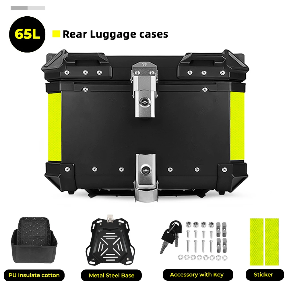 KEMIMOTO 45L/55L/65L Motorfiets Aluminium Case Staart Doos Kofferbak met rugleuning Universele Top Staart Achter bagage Tool Opbergdoos