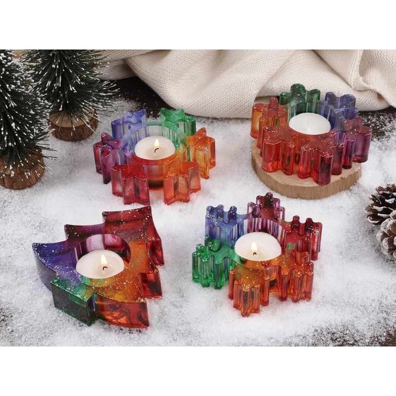 1/4Piece Tealight Holder Epoxy Resin Mould Snowflake Holder Silicone Mold Drop shipping