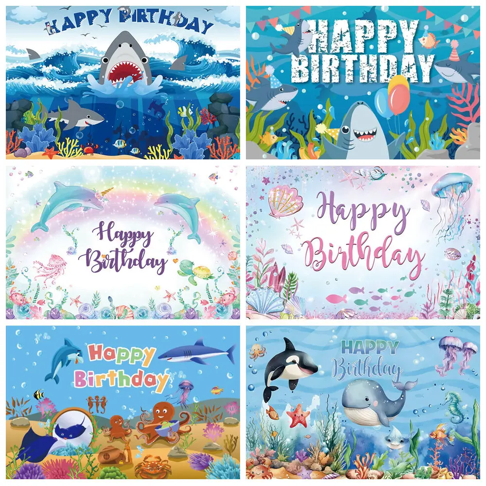 Ocean Theme Backgrounds for Photography Shark Theme Dolphin Whale Underwater World Kids Birthday Party Backdrop Decor Photobooth