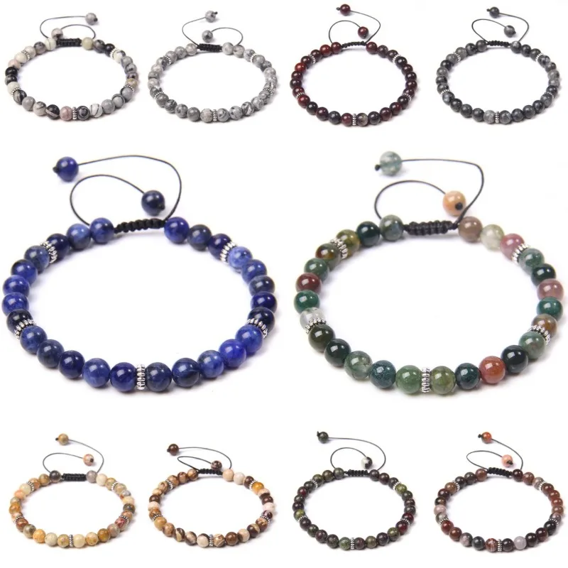 

10pcs 6mm Braided Natural Stone Yoga Bracelet Colorful Beads Lace-up Bracelet Strand Men Women Jewelry